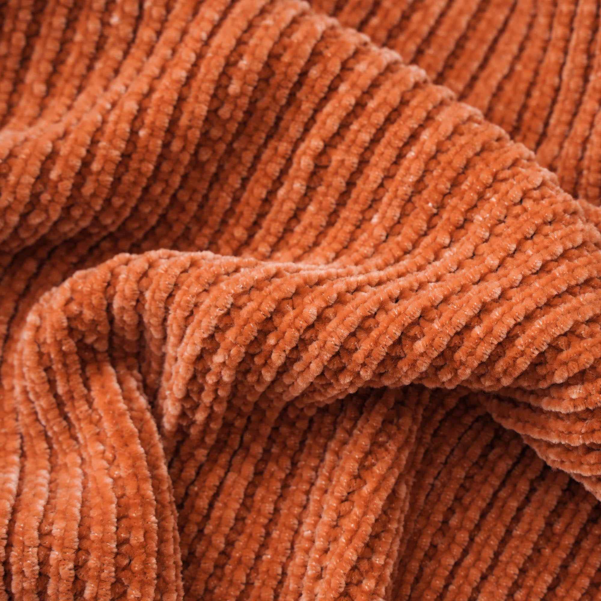 Battilo Rust Orange Throw Blanket, Soft Chenille Knit Throws with Tassels, Caramel Blanket,50"x60"