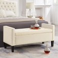 thumbnail image 3 of Velvet Modern Upholstered Storage Ottoman Bench with Arms, 48" End of Bed Bench for Entryway, Bedroom, Living Room, Cream, 3 of 16