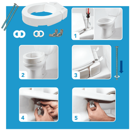 Carex Hinged Toilet Seat Riser, Adjustable, Adds 3.5 in Height, White, 300 lb Limit