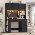 thumbnail image 2 of Hiphuta Desk with Hutch Bookshelf & LED Lights, All-in-One Home Office Desk with Charging Outlets and Adjustable Shelves, Study Desk Computer Desk with storage, Black, 2 of 7