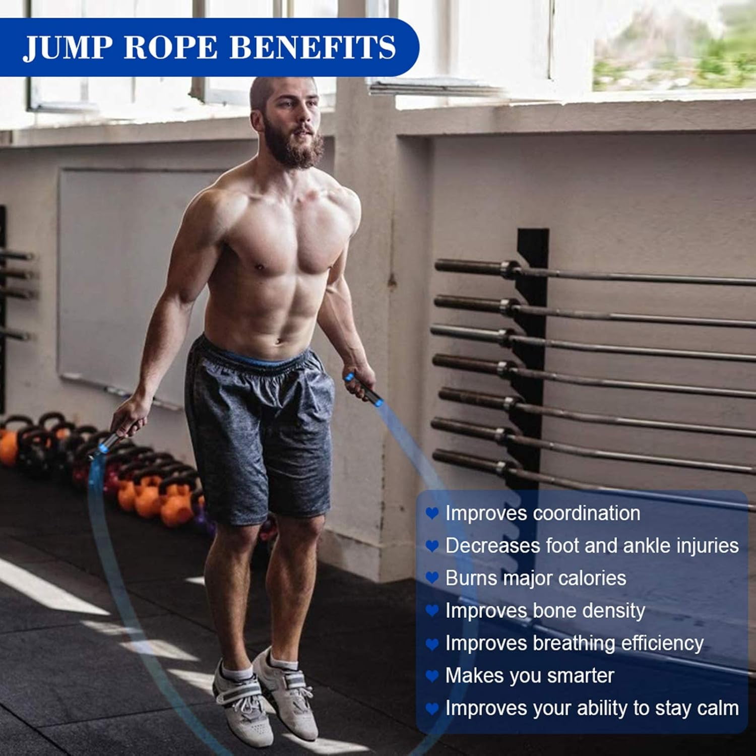 Weighted Jump Rope for Fitness Workouts (1 lb), Tangle-Free Ball Bearing Fast Jump Rope for Weight Loss, Aluminum Handles, Adjustable Length