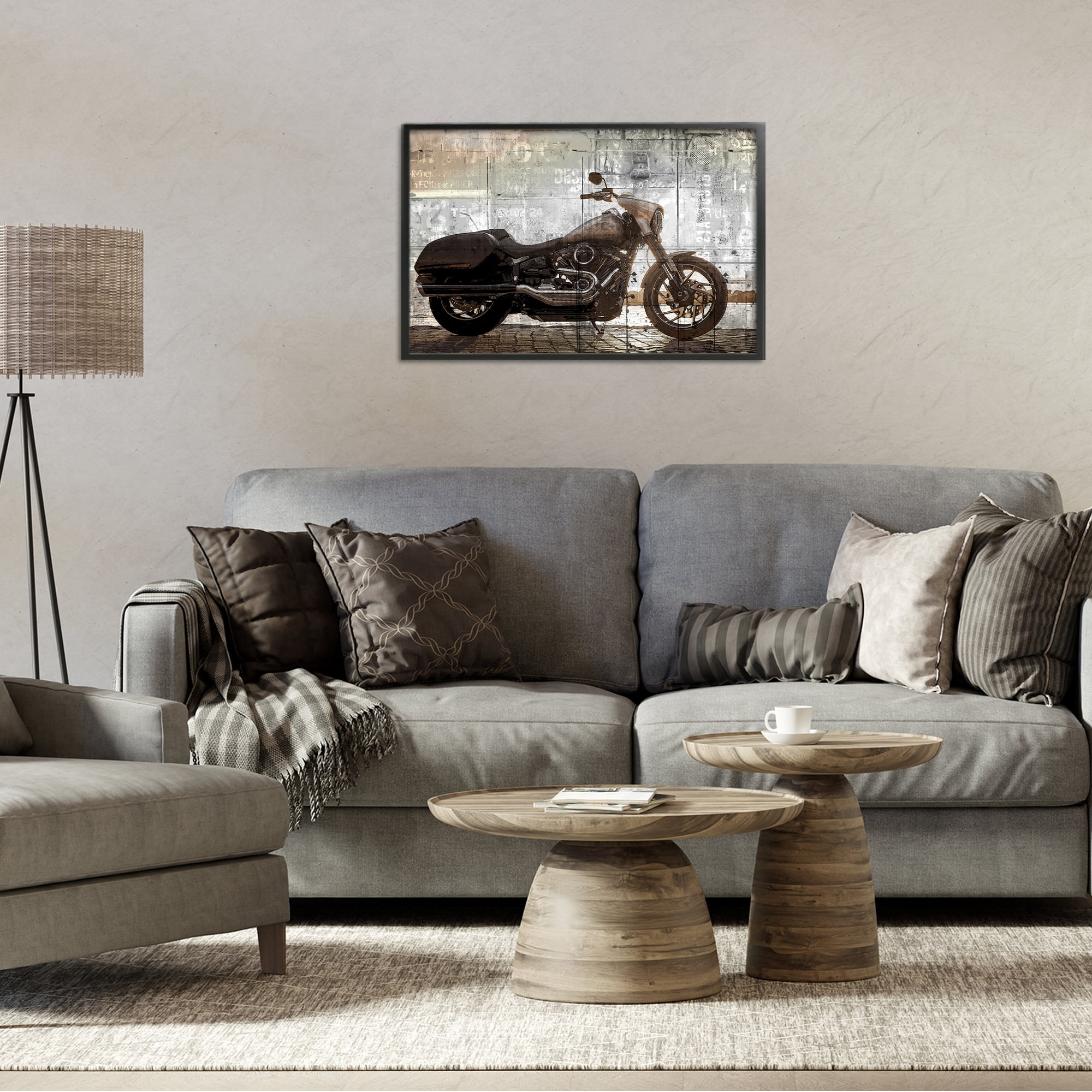 Stupell Industries Sunset Ride Motorcycle Black Framed Giclee Art, design by Kim Allen