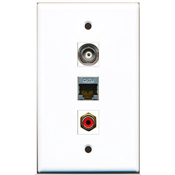 RiteAV - 1 Port RCA Red and 1 Port Shielded Cat6 Ethernet and 1 Port BNC Wall Plate