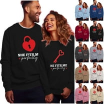 Valentine's Day Couples Matching Sweatshirts Keys & Locks Print Couple Outfits Set Lovers Long Sleeve Shirts 2025 Casual Clothes