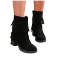 thumbnail image 5 of YLYL Womens Ankle Fringe Boots Round Toe Wide Calf Flat Tassel Casual Hidden Wedge Heels Boots for Winter, 5 of 9
