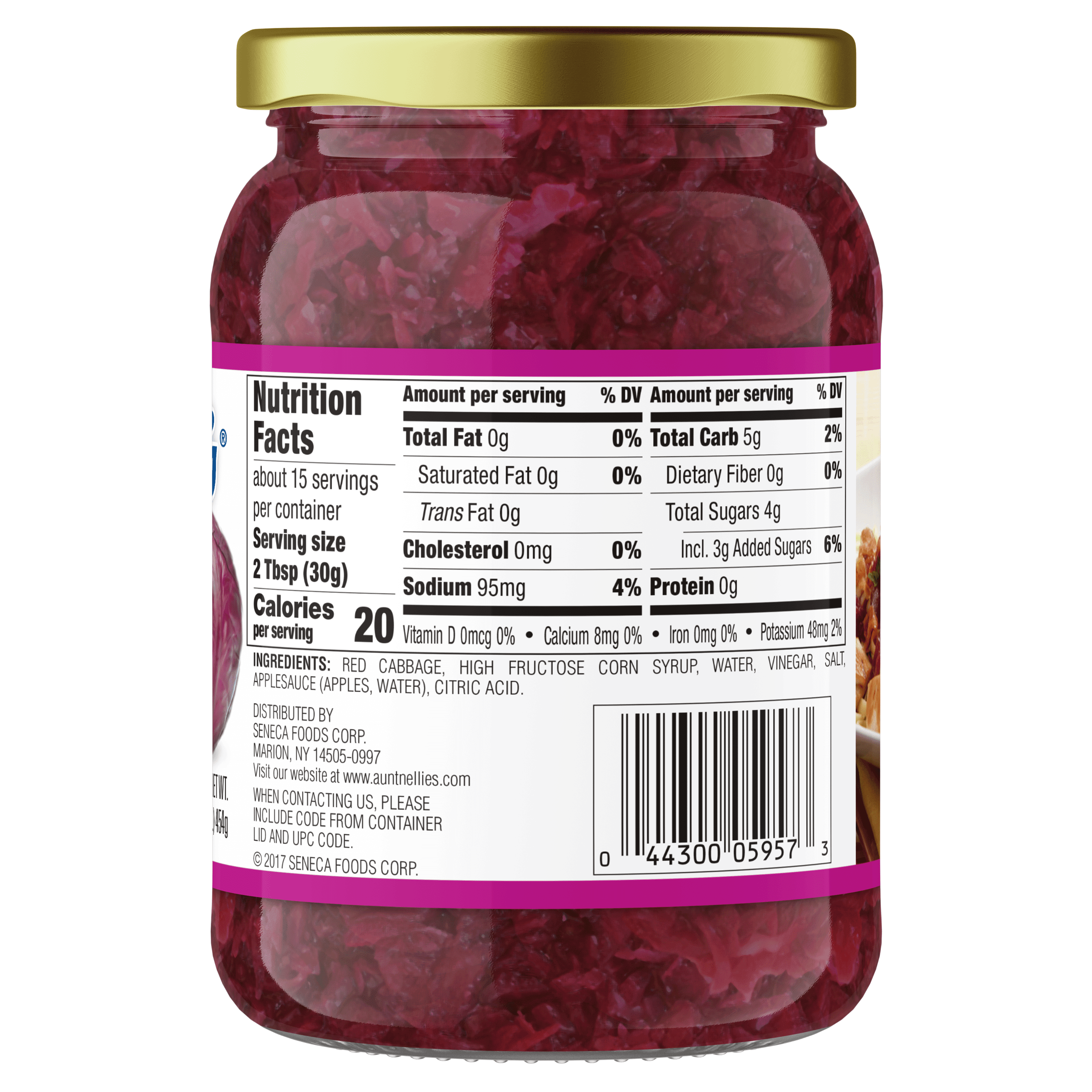 (4 pack) Aunt Nellie's Sweet & Sour Red Cabbage Jar, 16 oz