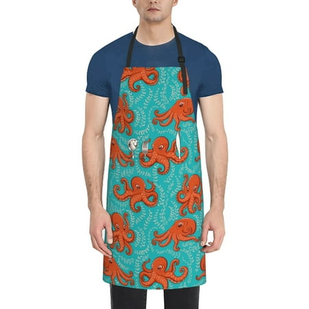 

Goofa Fun Octopus Printed Waterproof Apron 33 Chef Aprons for Men Heavy Duty Chemical Work Apron Adjustable Bib Apron