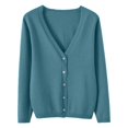 thumbnail image 5 of Womens V Neck Button Front Cardigan Long Sleeve Ribbed Trim Lightweight Sweater Casual Layering Tops for Fall Winter Turquoise 2XL, 5 of 5