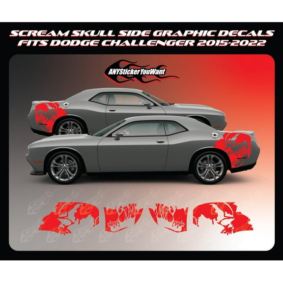 Screaming Skull Side Graphic Vinyl Decals Compatible with and Fits Dodge Challenger 2015-2022