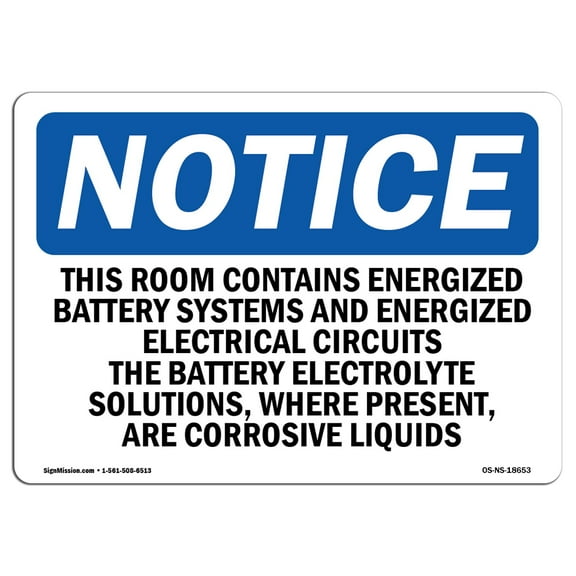 OSHA Notice Sign - This Room Contains Energized Battery Systems | Aluminum Sign | Protect Your Business, Work Site, Warehouse & Shop Area | Made in the USA
