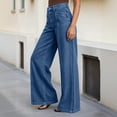 thumbnail image 5 of Beach Casual Summer Jeans for Women High Waisted Wide Leg Jeans With Solid Color Front Denim Pants Loose Pants With Fullnctiona Pockets For Daiy Wear Women's Durable Pocketed Casual Wear Denim Pants, 5 of 8
