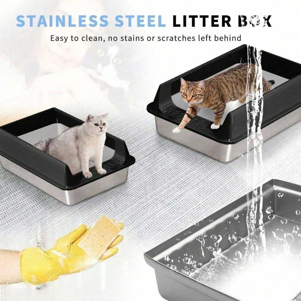 Premium Cat Hygiene Solution: Ultra-Durable Stainless Steel Litter Box – Semi-Enclosed Splash-Proof Tray, Advanced Odor Control, Effortless To Clean & Maintain.