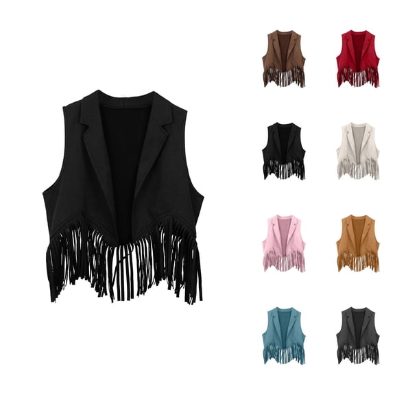Retro Kids Cowboy Vest Sleeveless Collared Fringe Vest 70s Tops Hippie Jacket for Party 3-12 Years