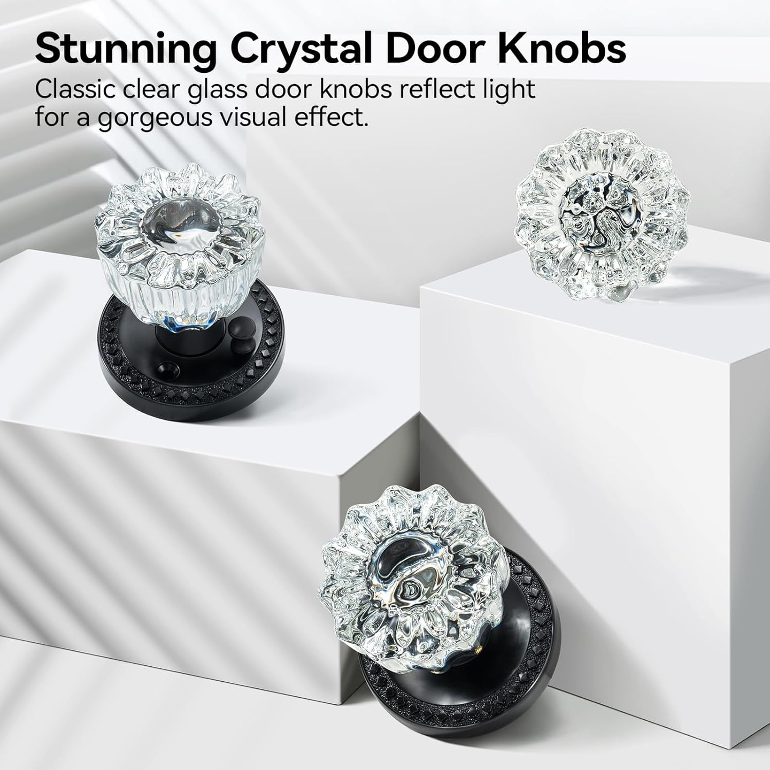 Scifil Vintage Crystal Glass Door Knob with Privacy Lock - Antique Interior Glass Knobs for Doors, Matte Black Door Handle for Bathroom/Bedroom- Adjustable Latch, 1 Pack