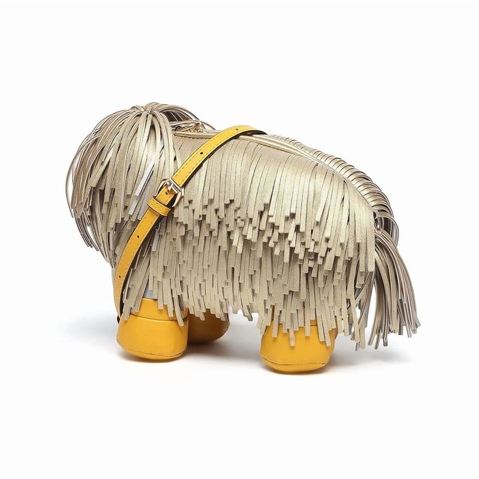 Womens Dog Shaped Shoulder Bag - PU Leather Crossbody Bag with Tassel and Gold Hardware, Zipper Closure, Adjustable Shoulder Strap, Portable Cute Small Bag for Daily Use Travel (1 Pack, Gold)