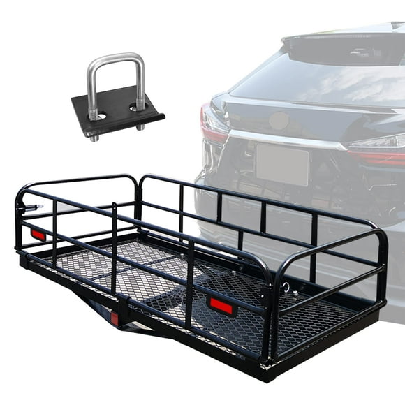 OKLEAD 500 Lbs Heavy Duty 60 Inch x 24 Inch x 14.4 Inch Folding Cargo Rack Rear Luggage Basket for SUV, Car, Trailer in Black Alloy Steel
