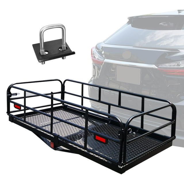 OKLEAD 500 Lbs Heavy Duty 60 Inch x 24 Inch x 14.4 Inch Folding Cargo Rack Rear Luggage Basket for SUV, Car, Trailer in Black Alloy Steel