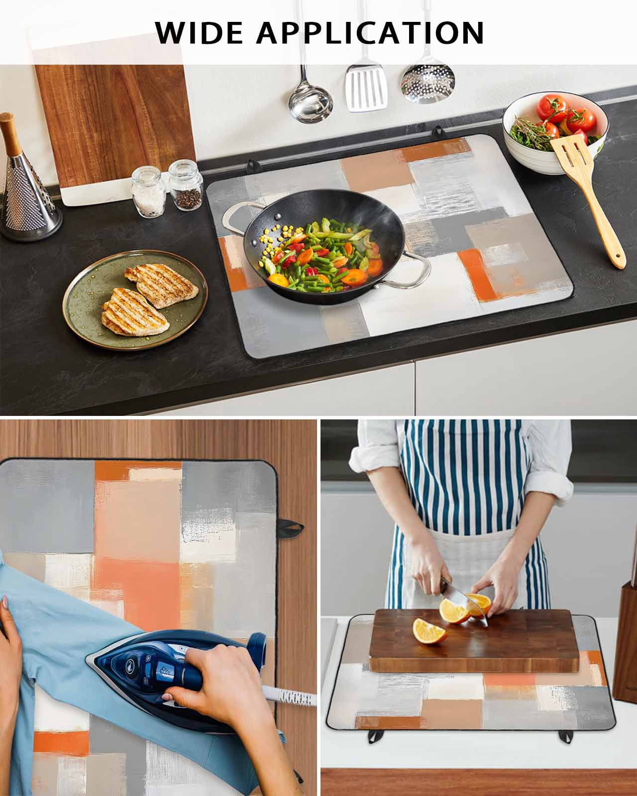 nqOlkjepod Large Induction Cooktop Protector Mat 24"x21", Orange Grey Geometric Stove Top Covers for Electric Stove, Modern Abstract Color Blocks Stove Burner Cover Mats, Glass Top Stove Cover