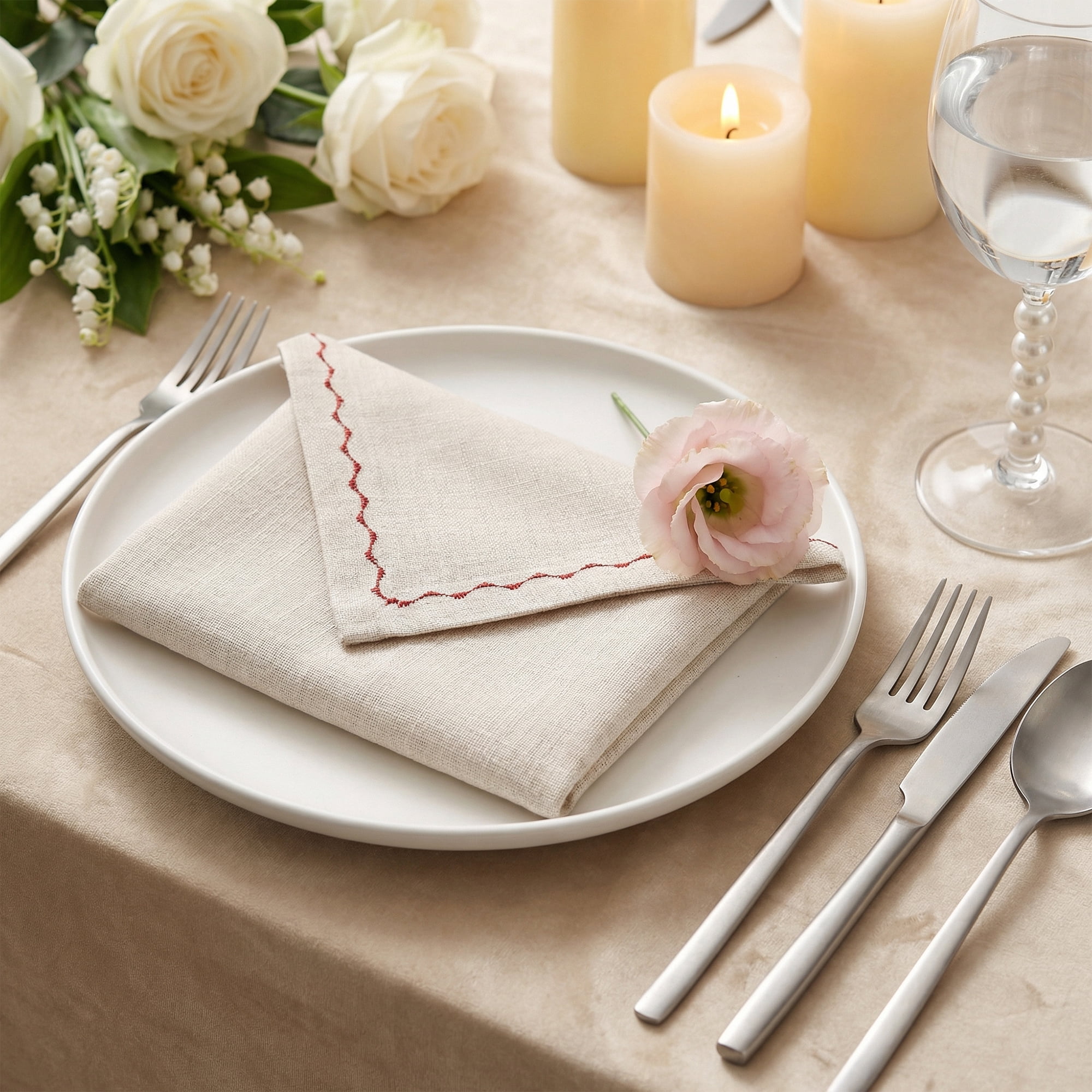 Unique Bargains 6Pcs Linen Washable Reusable Cloth Napkins Oatmeal 20x20inch