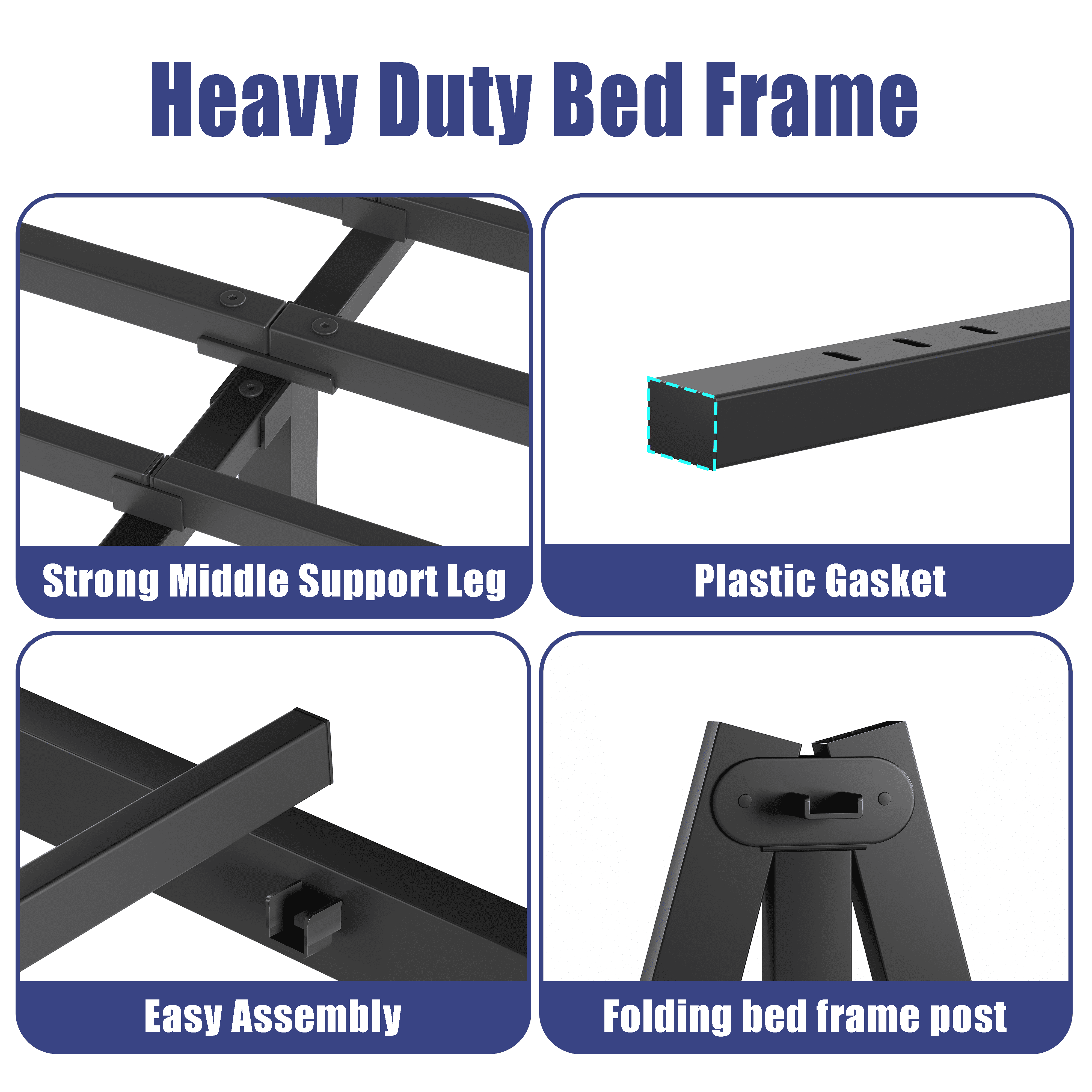 COMASACH 14 inch Queen Bed Frame, Easy Assembly, No Box Spring Needed, Heavy Duty Metal Platform Queen Size, Noise Free, Black