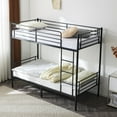 thumbnail image 2 of Twin Over Twin Size Metal Bunk Bed with Built-in Ladder, Heavy Duty Bunk Bed Frame with Safety Guardrail and Slats Support, for Teens Adults, No Box Spring Needed, Black, 2 of 9