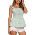 thumbnail image 4 of INSPIRE CHIC Women's Gingham Peplum Top Square Neck Sleeveless Summer Plaid Blouse XL Light Green, 4 of 5