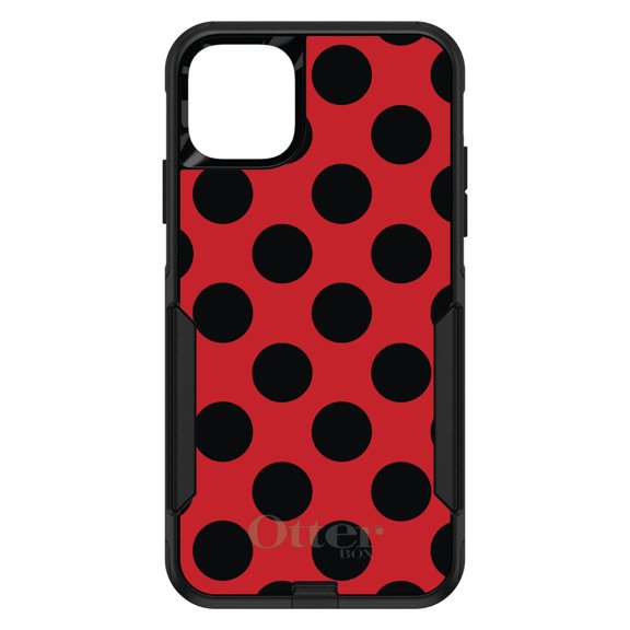 DistinctInk OtterBox Commuter Custom Case for Apple iPhone 15 (6.1" Screen) - Black & Red Polka Dots - Raised Bezel Screen Guard