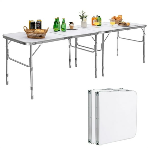 Juego de 2 Mesas Plegables Costway con Altura Ajustable Aluminio Blanco 120 x 60 x 33-66 cm