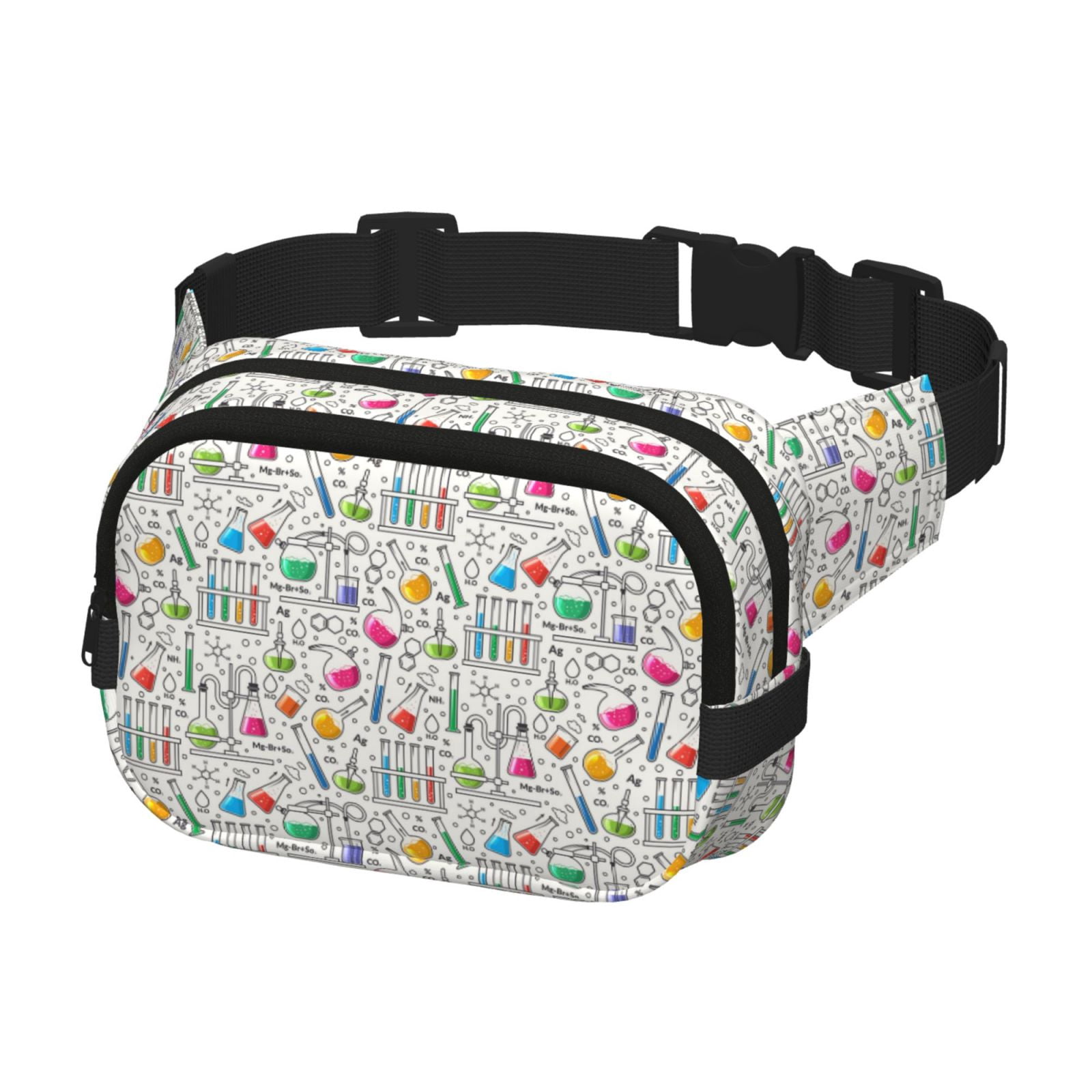 Rateoe Chemical Flasks And Test Tubes Print Fanny Pack Belt Bag for Women and Men, Square Double-Layer Waterproof Waist Pack with Adjustable Strap for Hiking, Jogging, Cycling