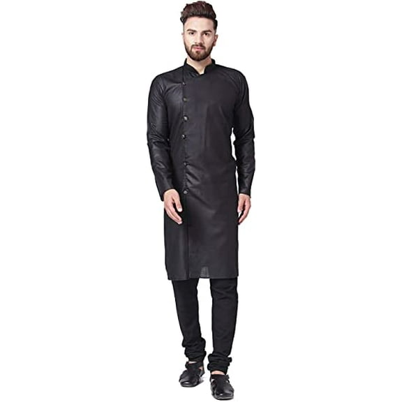 Royal Kurta Mens Cotton Blend Angarakha Kurta Pyjama Set (42, Black)