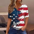 thumbnail image 2 of Idoravan Womens Tops Short Sleeve Blouse Ladies' Independence Day Printed V-neck Button T-shirt Loose Shirt, 2 of 5