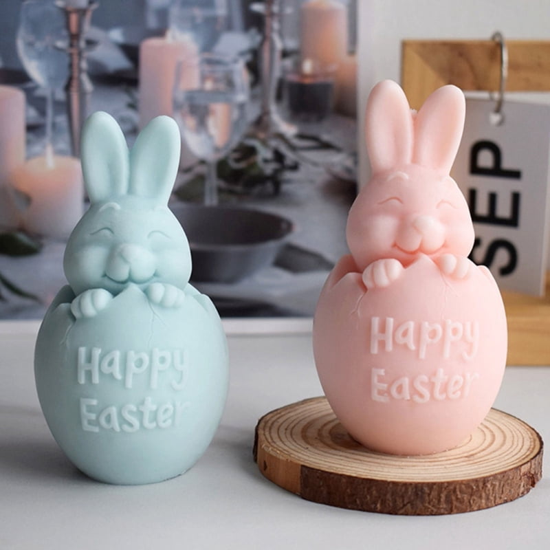 Zecic 3D Happy Easter Bunny Egg Candle Mold Silicone Clay Soap Mould for Candle Making Handmade Craft Chocolate Cake Decor