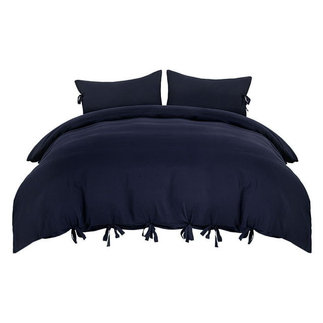 Unique Bargains 110gsm Brushed Polyester Duvet Cover Set Bedding Set with Bowtie,3-Pieces,