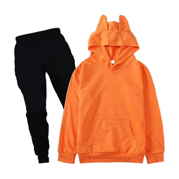 CCRFTGI Boys Girls Sweatsuit 2 Piece Set Size 7 Casual Tracksuit Fashion Clothing Set Lightweight Spring Day Hoodies Sweatshirt and Sweatpants Joggers Set with Pocket Orange 7-8Y