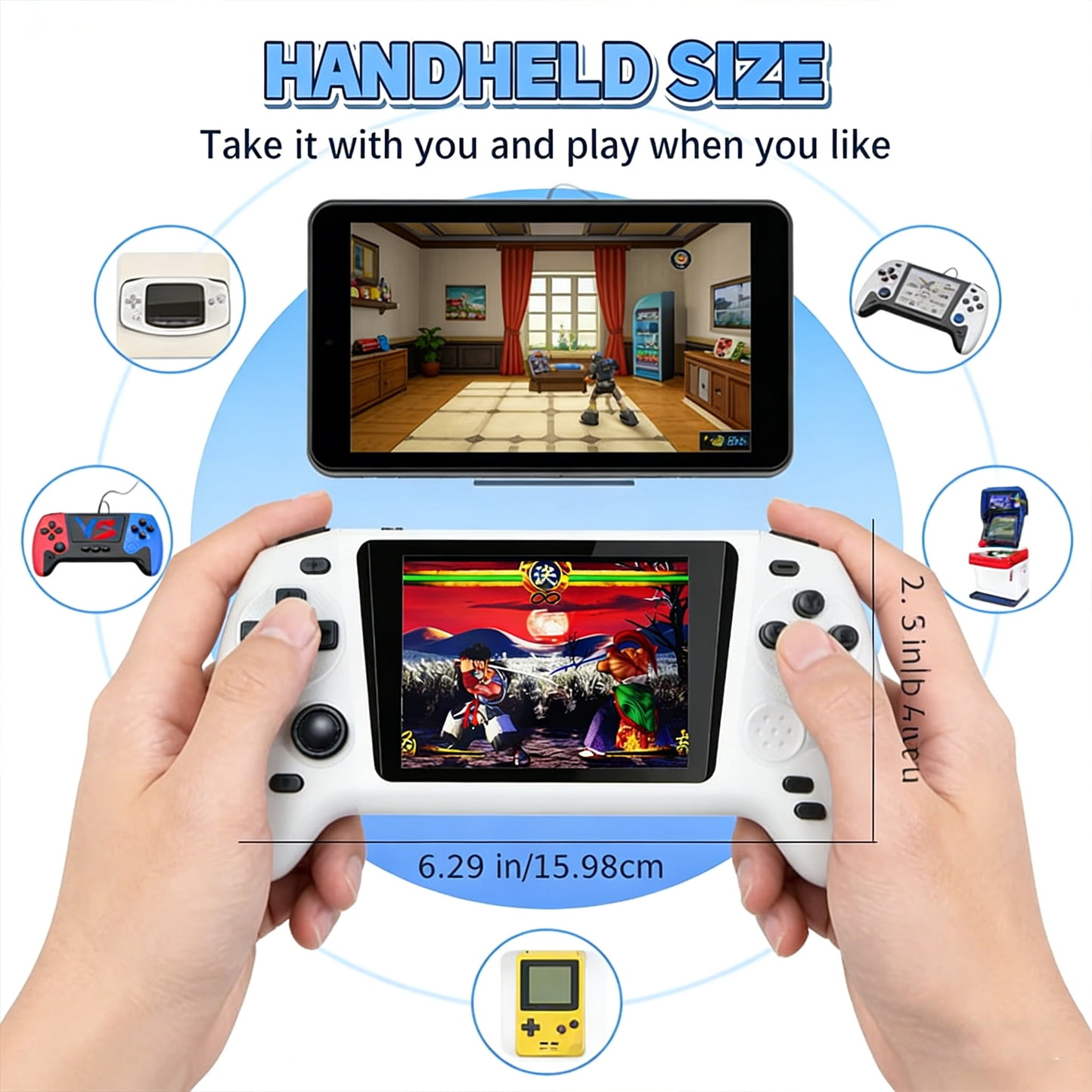 Shixing Pocket Gaming Console Project X Red and Blue, 4.3-inch HD IPS Screen, 64GB, 500-in-1 Games, 1-Pack