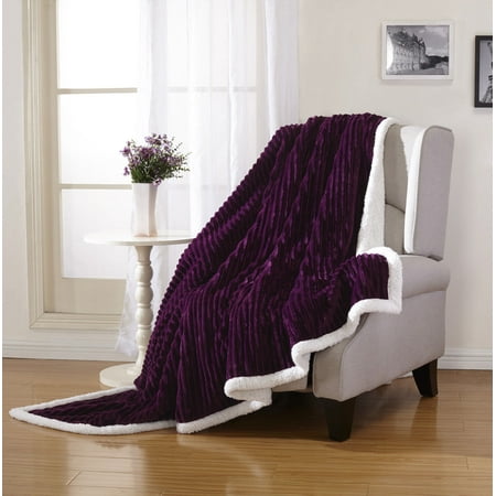 Purple Throw - Ultra Soft Cozy Sherpa Ribbed Hypoallergenic Throw Blanket Covers - Purple