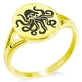 thumbnail image 1 of Stainless Steel Kraken Octopus Pirate Skull Minimalist Oval Top Polished Statement Signet Ring, 1 of 1