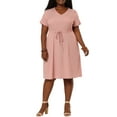 thumbnail image 2 of Unique Bargains Women's Plus V Neck Short Sleeve A-Line Denim Dresses 3X Pink, 2 of 7
