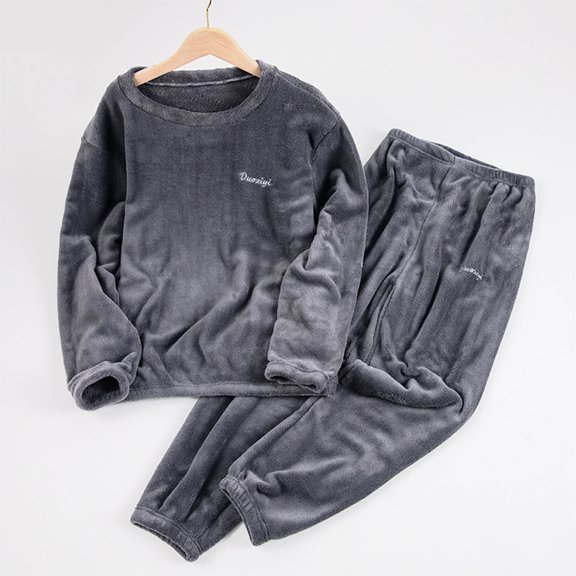 BLTIBY Coral Fleece Pajama Sets for Women 2 Piece Crew Neck Fuzzy Long Sleeve Pants Oversized Casual Sherpa Sleepwear Outfit Gray M