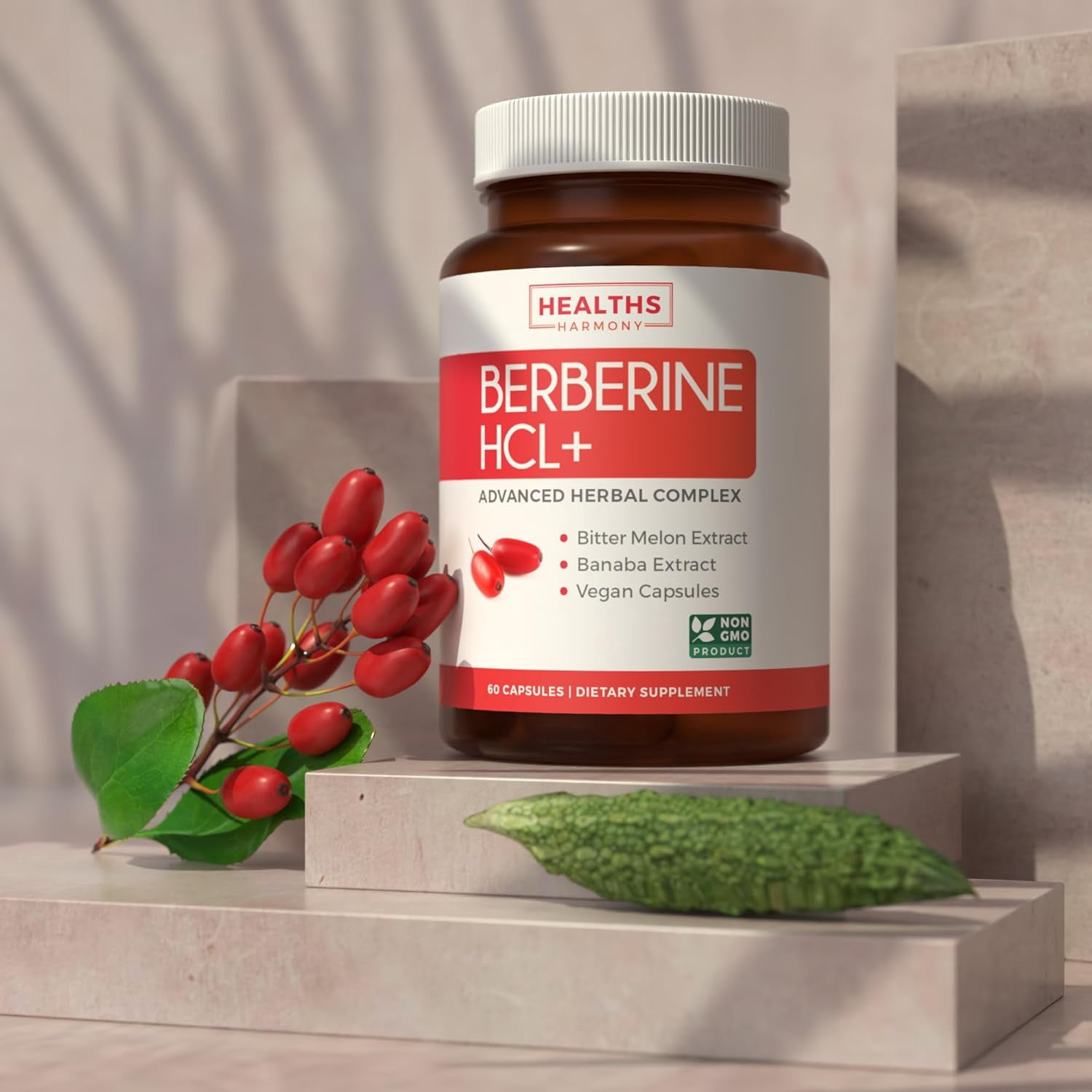 Healths Harmony Berberine Supplement, Berberine HCL with Bitter Melon & Banaba Leaf, 60 Capsules