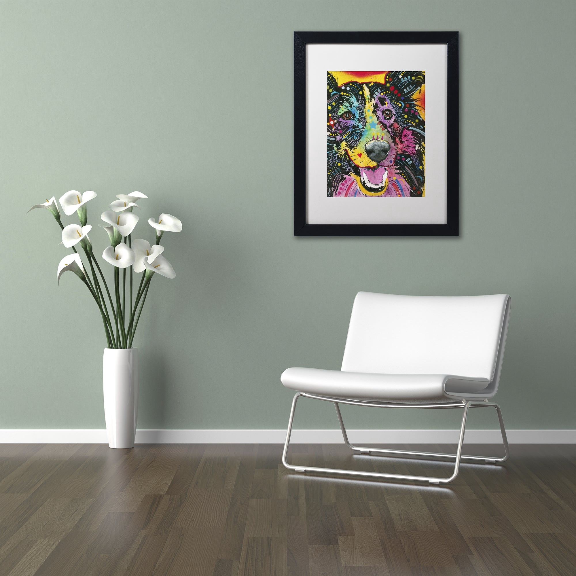 Trademark Fine Art "Smiling Collie" Canvas Art by Dean Russo, White Matte, Black Frame