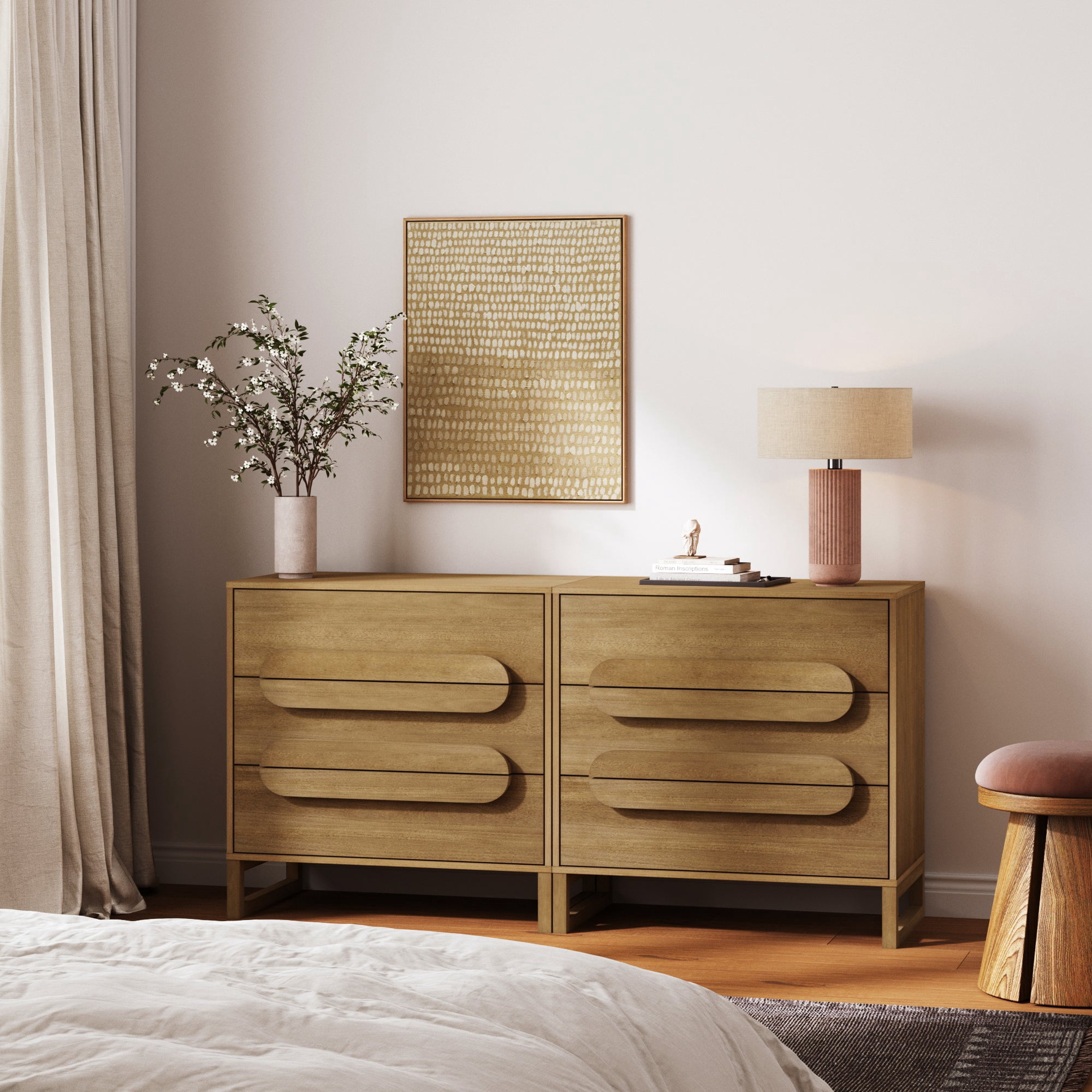 Nathan James Novi Organic Modern 3 Drawer Wood Dresser, Rustic Wooden Dresser for Bedroom with Integrated Handles, Light Brown
