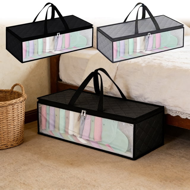Bolsas transparentes de almacenamiento Organizador de ropa extra grande, resistente y con cremallera, plástico, gris/negro, 50x21x21 pulgadas, impermeable y resistente al polvo bajo la cama