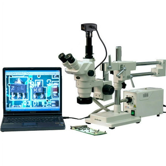 AmScope 2x-225x Trinocular Boom Stand Stereo Zoom Microscope   18MP Camera New