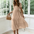 thumbnail image 6 of ClodeEU Women's Square Neck Puff Sleeve Tiered Midi Dress,Casual Flowy A-Line Swing Sundress Khaki,Women's Plus XXL, 6 of 7
