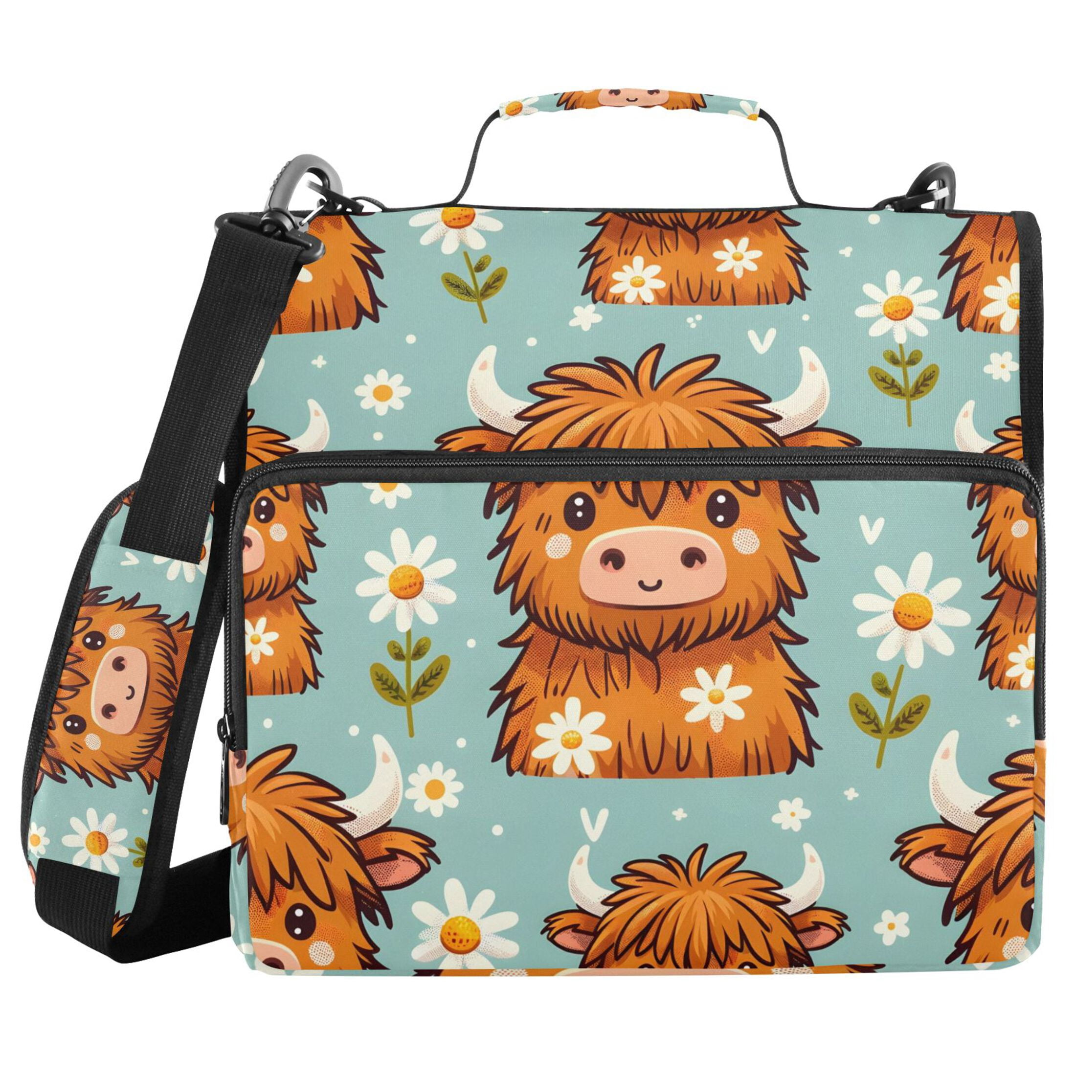 ALAZA Zipper Binder Cute Cow with Daisy 3 Ring Trapper Keeper File Folder Organizer Bag