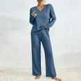 thumbnail image 2 of Two Piece Sets for Women Solid Color Casual Warm Home Clothes Long Sleeved Pajamas Set Suit, 2 of 9