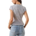 thumbnail image 3 of INSPIRE CHIC Women's Tweed Plaid Top V Neck Cap Sleeve Peplum Hem Blouse Blue XS, 3 of 6