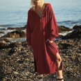 thumbnail image 3 of RYKJLWY Sundresses for Women 2024 Women's Fall Pullover Long Dress Pocket Sweatshirt Casual Drawstring Clothing Solid Color Long Sleeve Hooded Tops Sweatshirt Dress (Wine Red,M), 3 of 8