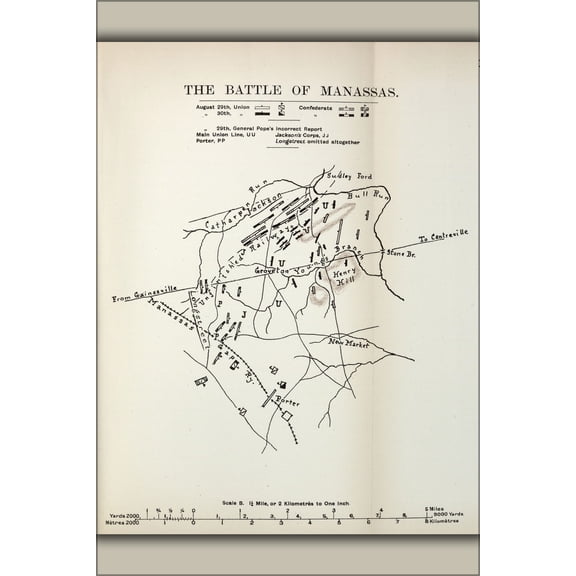 24"x36" Gallery Poster, civil war map Battle of Manassas